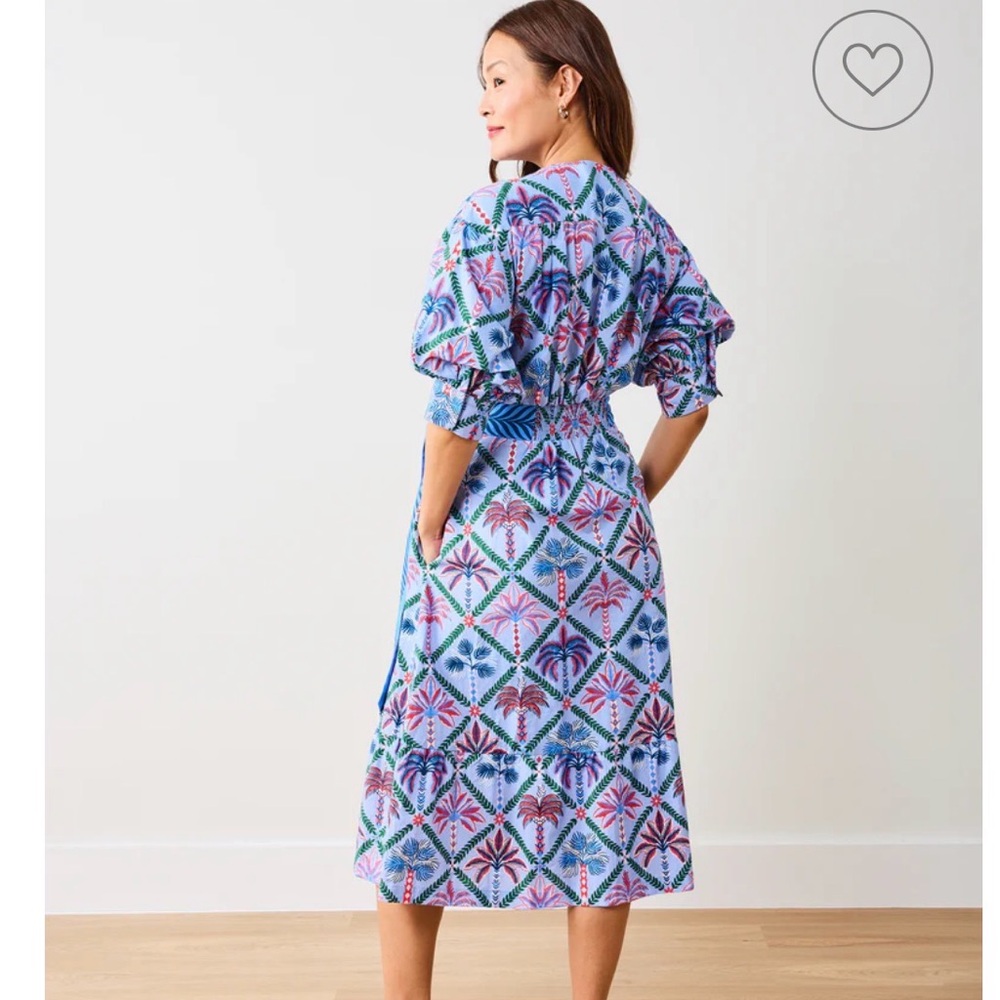 Printfresh Gabriela Maxi Wrap Dress Palm Tree Paradise Blue Cotton Poplin - Picture 3 of 5